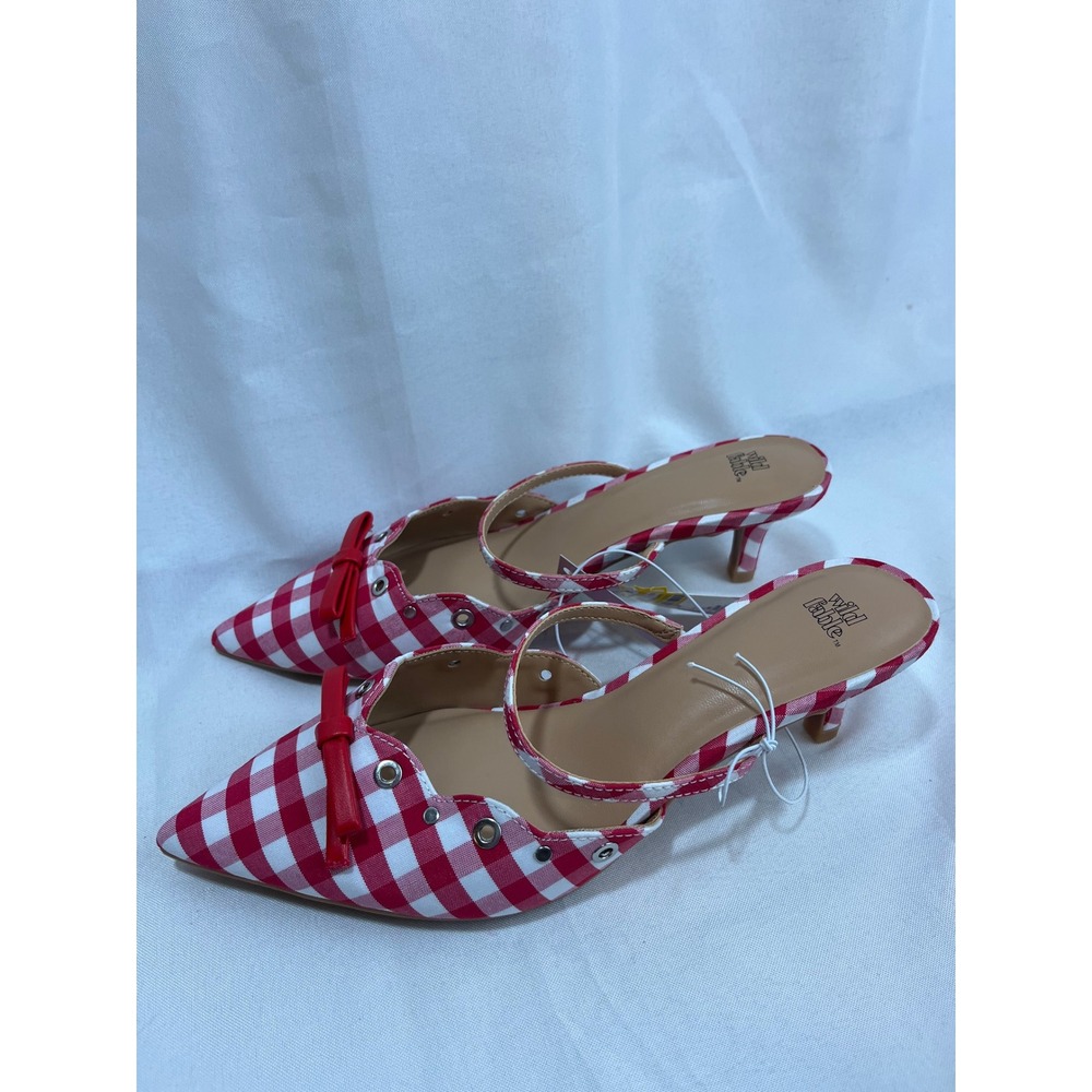Wild Fable Red Gingham Kitten Heel Pumps Bow Pointed Toe Mules Womens Size 8 NWT